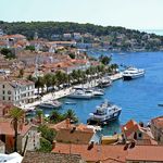 Hvar Town harbour with boats in the port 